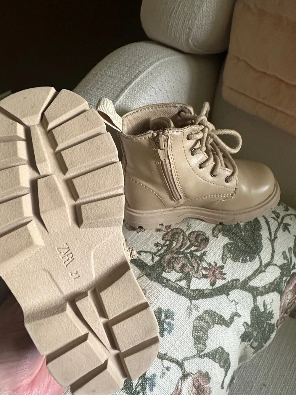 Zara Kids Lace-Up Tan Combat Boots